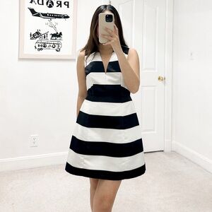 Alice + Olivia Patty Striped Satin Mini Dress in Black and White